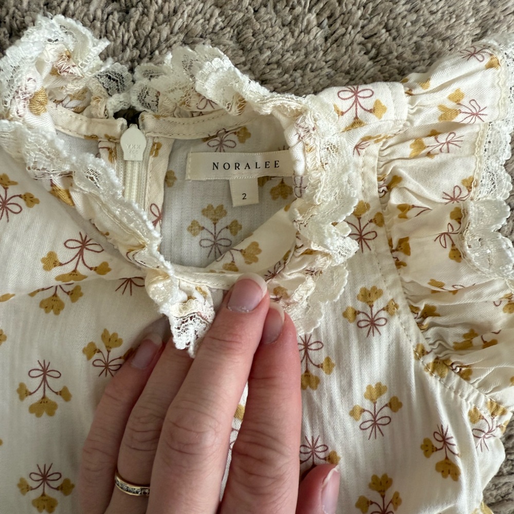 White & Gold Floral Ruffle Baby Dress with Matching Bloomers - Picture 4 of 8